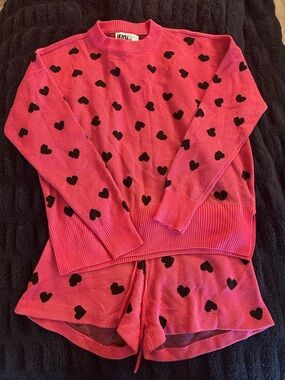 Beach Riot Callie Sweater and Balboa Shorts Set Hearts NWT
